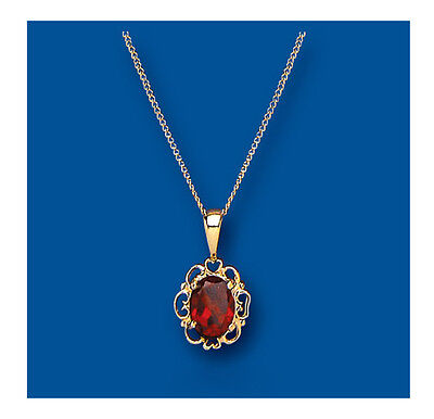 Garnet Heart Pendant Yellow Gold Natural Stone 18" Chain Hallmarked British