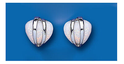 Opal Earrings Heart Stud Solid Sterling Silver Studs