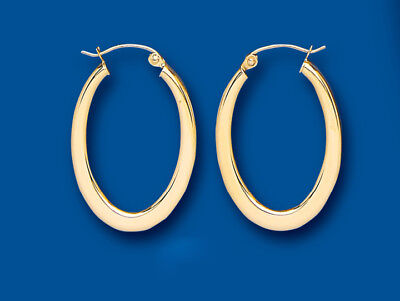 Oval Hoop Earrings Yellow Gold Hoops Creole 25 x 18mm Hallmarked