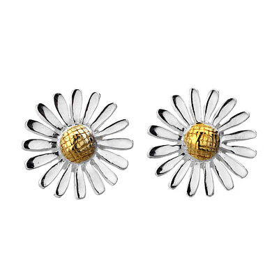 Flowering Daisy Stud Earrings Sterling Silver 925 Hallmarked Studs