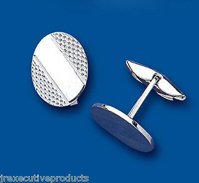 Engine Turned Oval Cufflinks Solid Sterling Silver