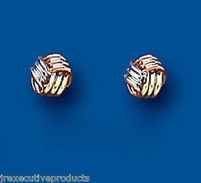 Multi Tone Gold Knot Stud Earrings 4mm Solid 9 Carat Yellow Rose White Gold