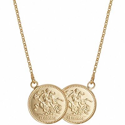 Half Sovereign Necklace Solid Sterling Silver Yellow Gold Plated Pendant 17 "