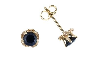 Real Sapphire Solitaire Stud Earrings 9ct Yellow Gold 5mm Studs Hallmarked