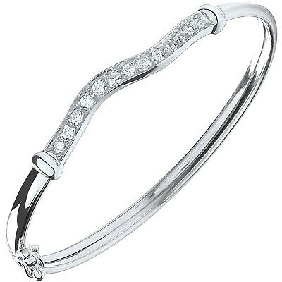 Girls Silver Baby Bangle Gemstone 925 Hallmark British Made Christening Gift