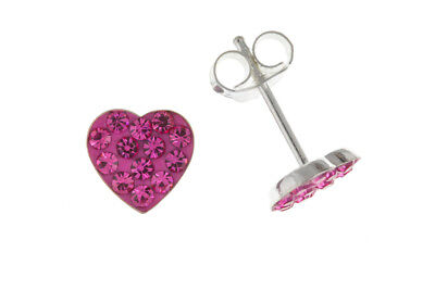 Pink Crystal Heart Earrings Sterling Silver 925 Hallmark Studs Stud