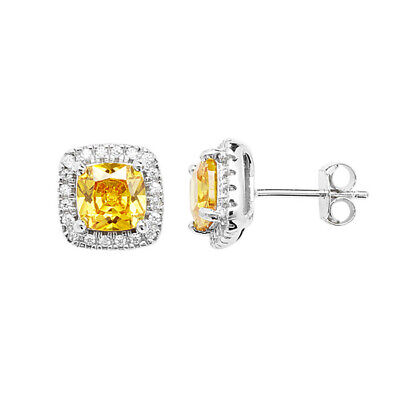 Citrine Cushion Stud Earrings Sterling Silver Studs British Made 925 Hallmark