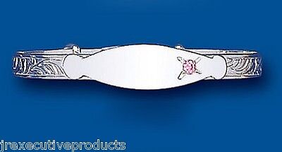 Silver Baby Bangle Pink Stone Identity Solid Sterling Silver Christening Gift