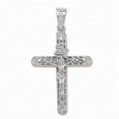 Sterling Silver Large Gemset Cucifix Cross 65 x 38mm Full Hallmark