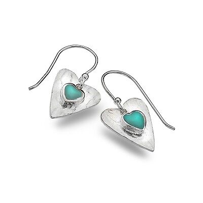Real Turquoise Heart Earrings Sterling Silver 925 Hallmarked Drops