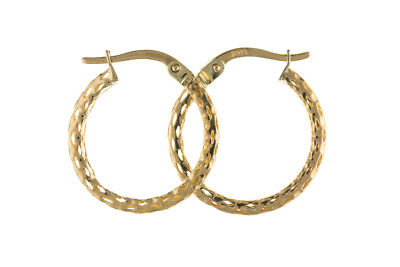 Hoop earrings Gold Creole Hoops Diamond Cut Yellow Gold 18mm Hallmarked