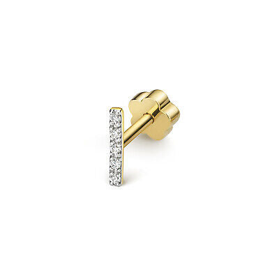 Diamond Bar Cartilage Stud Nose Yellow Gold Premium Diamond 0.09ct