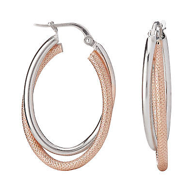 Hoop Earrings Rose Gold Creole Sterling Silver Oval Hoops