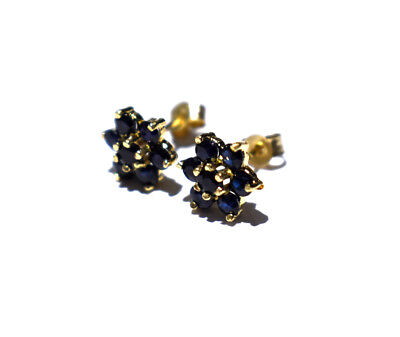 9ct Gold Sapphire Cluster Earrings Yellow Gold September Birthstone Hallmarked