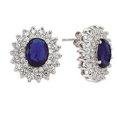 Sapphire Earrings Silver Cluster Stud Sterling Silver Studs 21 x 19mm
