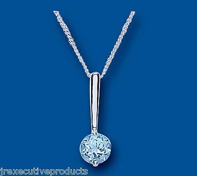 Real Blue Topaz Pendant Solid Silver 925 Hallmark Solitaire 18" Chain