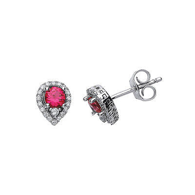 Ruby Earrings Solid Silver Stud Platinum Plated Sterling Silver Studs Pear