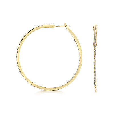 Premium Diamond Oval Hoop Earrings Yellow Gold 0.75ctw Diamonds 43mm