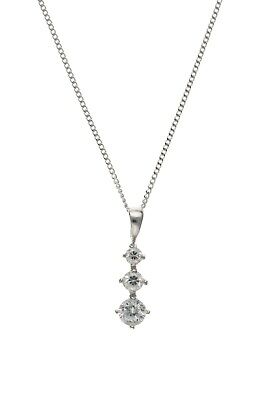 White Gold Trilogy Pendant Three Stone Hallmarked 18" Chain British Made