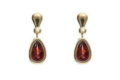 9ct Yellow Gold Garnet Drop Earrings Teardrop Hallmarked January Birthstone