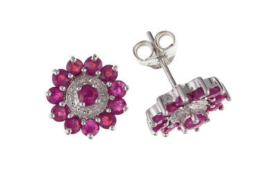 Ruby and Diamond Set Solid Sterling Silver Pendant and Stud Earrings