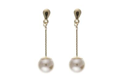 9ct Yellow Gold Pearl Drop Earrings Stick Drops Hallmark Wedding Bridal