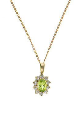 Gold Peridot Pendant and Earrings Set Solid Yellow Gold Hallmarked
