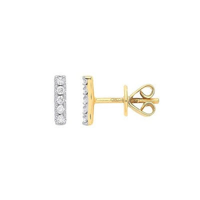 Dimond Bar Stud Earrings 9ct Yellow Gold 7mm Studs 0.07ctw Real Mined Diamonds