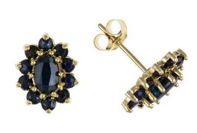 9ct Gold Sapphire Stud Earrings Yellow Gold September Birthstone Hallmarked