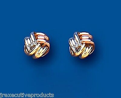 Multi Tone Gold Knot Stud Earrings 6mm 9 Carat Yellow Rose White Studs British