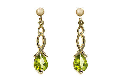 Gold Peridot Pendant and Earrings Set Hallmarked Solid Yellow Gold