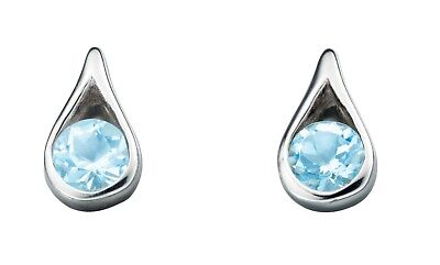 Blue Topaz Stud Earrings Sterling Silver Studs 925 Hallmark