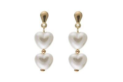 Pearl Heart Earrings Yellow Gold Drops Solid 9 Carat Drop