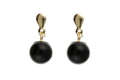 9ct Yellow Gold Onyx Drop Earrings Hallmarked British Made