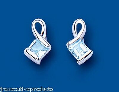 Blue Topaz Silver Earrings Stud Studs Natural Stone 925 Hallmark British made