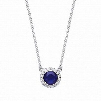 Sterling Silver Necklace With Sparkling Sapphire Round With CZ Pendant & Chain