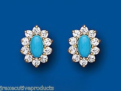 9ct Gold Turquoise Cluster Earrings Oval Studs December Birthstone Hallmarked