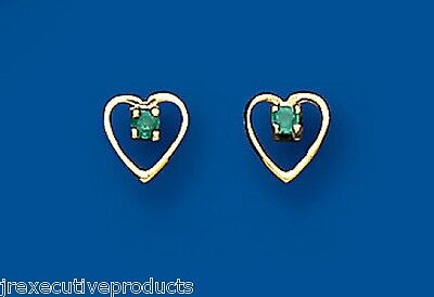 9ct Gold Emerald Heart Stud Earrings Yellow Gold May Birthstone Hallmark