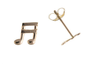 Semiquaver Musical Note Earrings 9 Carat Yellow Gold Musician Studs British Made