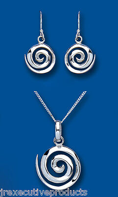 Solid Silver Pendant and Earrings Set Spiral Design