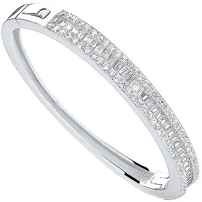 Girls Silver Baby Bangle Baguette Gemstones 925 Hallmark British Made Boxed