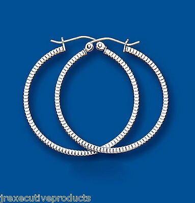 Silver creole Hoop Earrings Ribbed Hoops 30mm Diameter 925 Hallmark