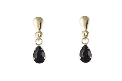 9ct Yellow Gold Sapphire Drop Earrings Pear Drops Hallmark September Birthstone