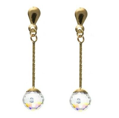 9ct Yellow Gold Austrian Crystal Stick Drop Earrings Hallmarked British Made