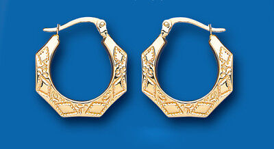 Hoop earrings Yellow Gold Creole Octagonal Hoops Hallmarked 16mm
