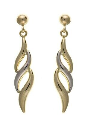 Two Colour Gold Flame Drop Earrings 9ct Yellow and White Gold Hallmarked Drops