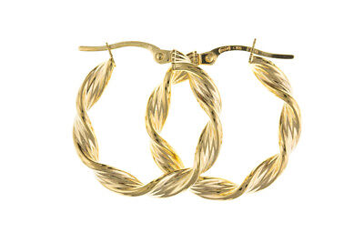 Hoop Earrings Yellow Gold Creole Hoops Twist Design 16mm Hallmarked
