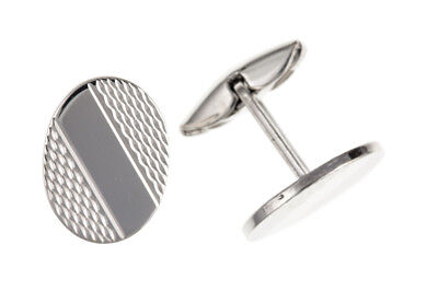 Engine Turned Oval Cufflinks Solid Sterling Silver
