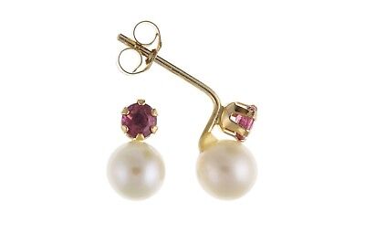 9ct Gold Ruby and Pearl Earrings Freshwater Cultured Stud Hallmarked Wedding