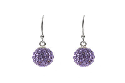 Purple Crystal Silver Earrings Ball Drop Drops 925 Hallmark